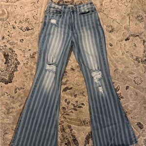 Cello Blue Flare Wide Leg Jeans with Vintage Stripes